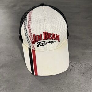 Vintage Jim Beam Racing Hat White Black Red Mesh Trucker Racing NASCAR‎ Cap Y2K